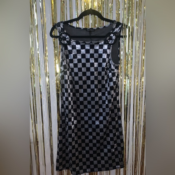 Smak Parlour Checkerboard Art Department Velvet Mini Shift Dress (DISCONTINUED) - Picture 2 of 5